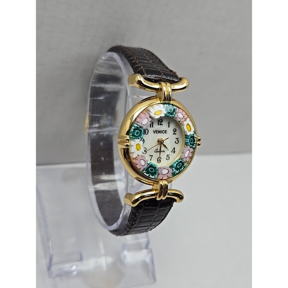 Venice Murano Millefiori Glass Border Womens Quartz Watch Leather New Battery - Picture 3 of 12
